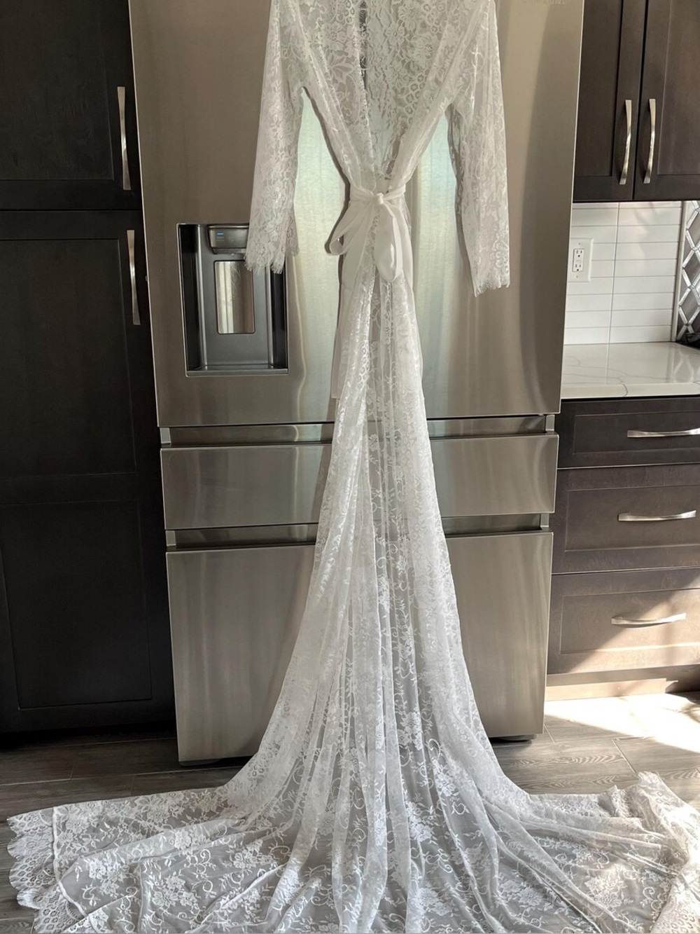 Sheer Lace Bridal Robe with Cathedral Train - White - Picture 2 of 8